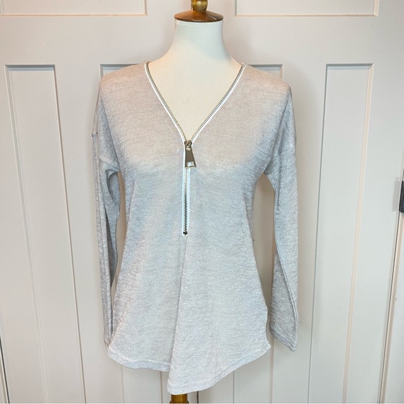 Soft Surroundings Valentina Zip Sweater Blouse Top Stone Women's Extra small - Picture 3 of 8